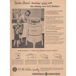 1946 GE All Electric Washer Vintage Print Ad Mid Century Modern Home Appliance